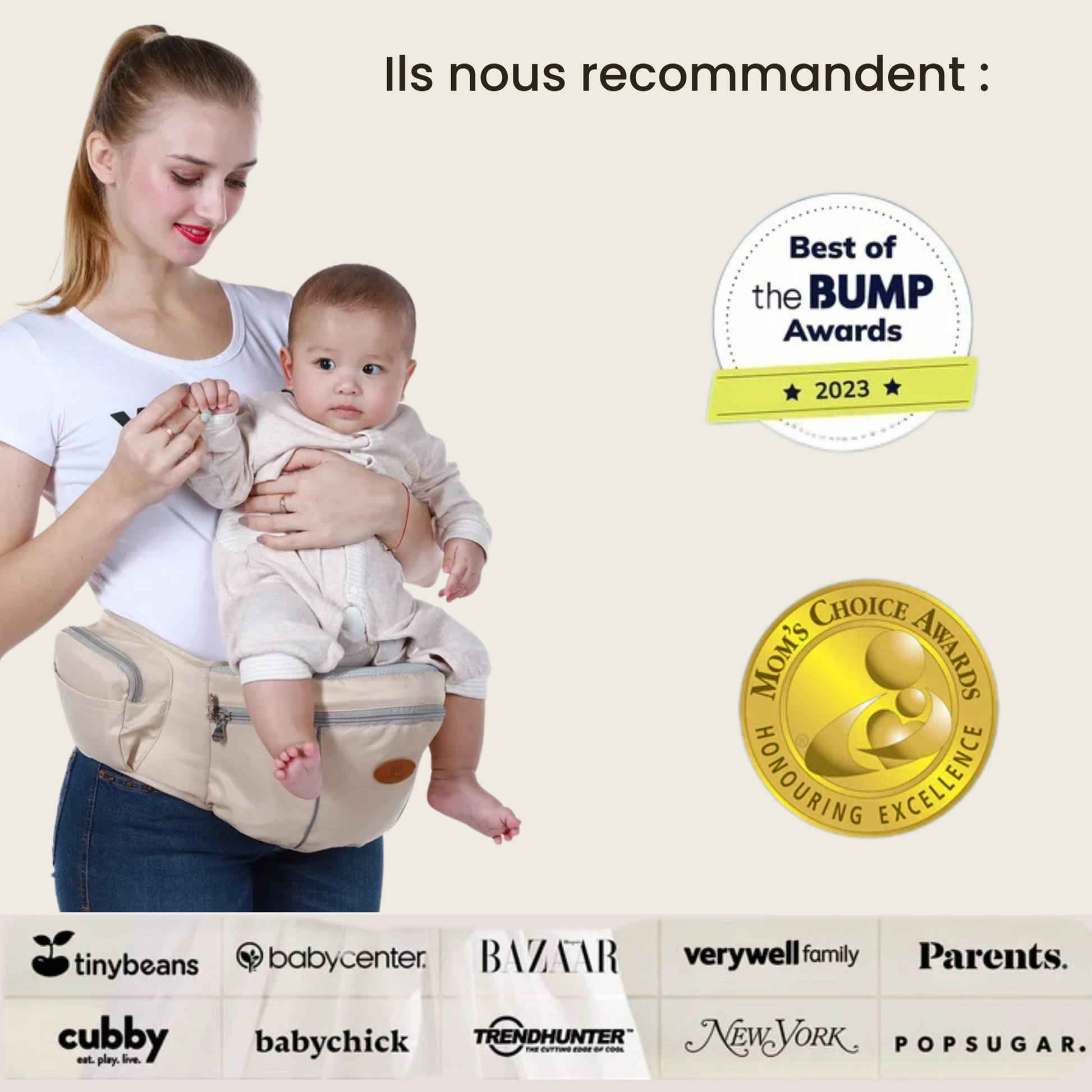 ceinture porte-bébé hanche Nourly avec boucle de sécurité réglable
